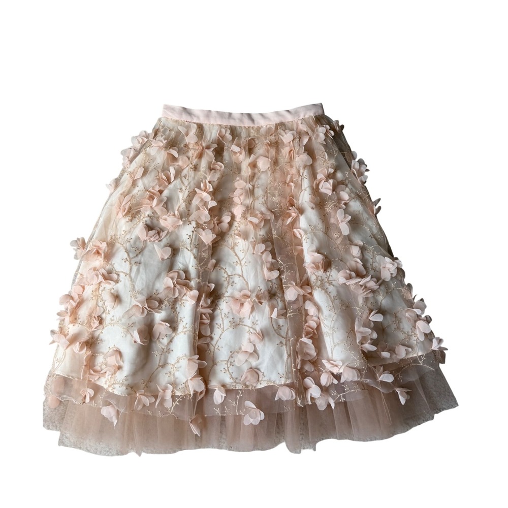 Anthropologie Eva Franco Skirt Fluttered Fete Tulle Petal Floral Blush Pink 0 - Picture 2 of 9